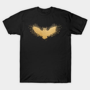 Fairy Tale Flying Owl Metallic Gold Forest and Birds T-Shirt